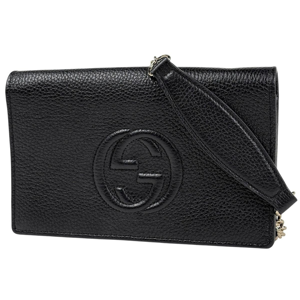 Gucci Soho Chain Wallet 2-Way Clutch Shoulder Bag Leather Black