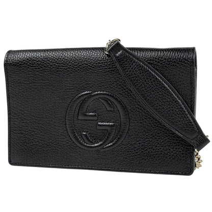 Gucci Soho Chain Wallet 2-Way Clutch Shoulder Bag Leather Black