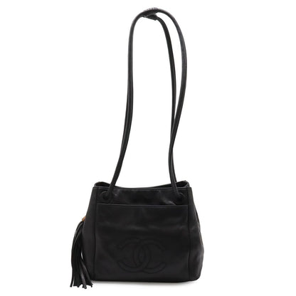 Chanel CC Logo Tassel Fringe Shoulder Bag Semi Leather Black
