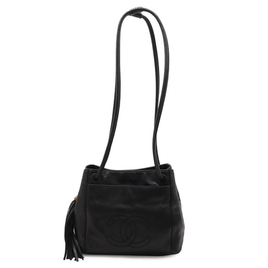 Chanel CC Logo Tassel Fringe Shoulder Bag Semi Leather Black