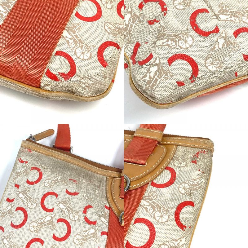 Celine Shoulder Bag Logo Macadam Carriage Leather / Coated Canvas Orange