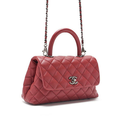 Chanel Matelasse Coco Handle 2WAY Handbag Caviar Skin Red With Silver Hardware