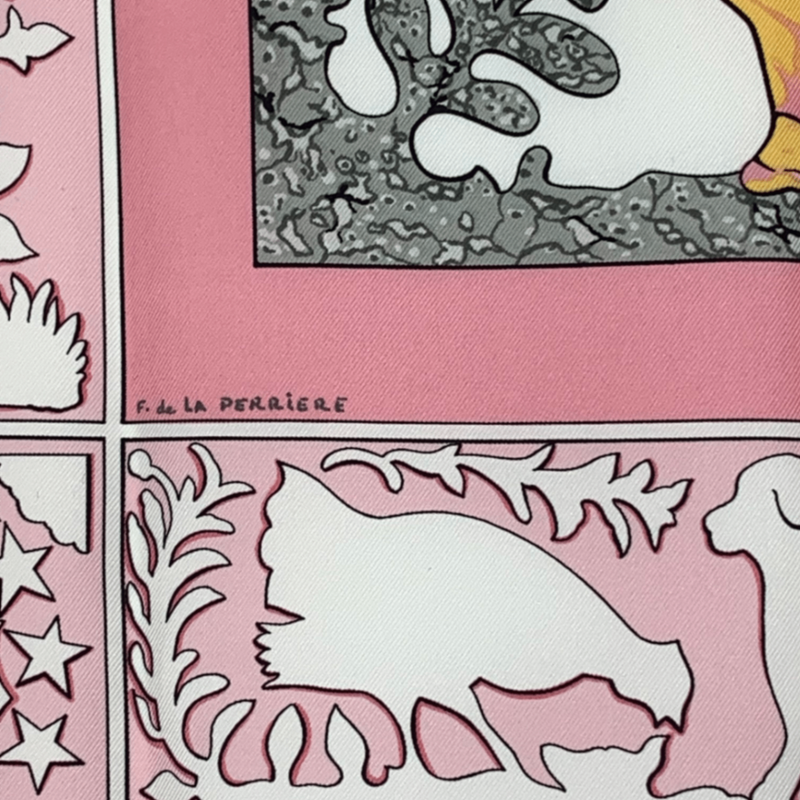 Hermes Carree 90 Early America Old America Animal Print Scarf Silk Pink With Bag