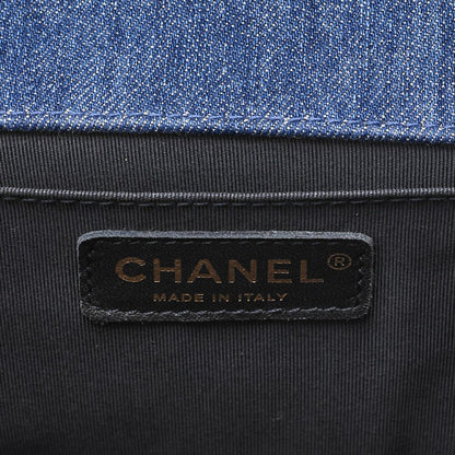 Chanel Boy Chanel Patchwork Chain Shoulder Denim Blue With Gold Hardware