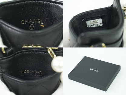 Authentic Chanel Coco Mark Matelasse Faux Pearl Chain Card Case Pass Case