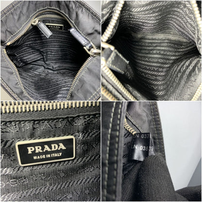 Prada Flower Embroidery Nylon Crossbody Shoulder Bag Black