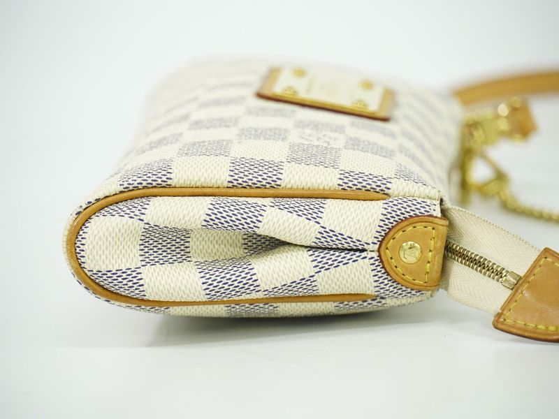 Authentic Louis Vuitton LV Eva Damier Azure 2WAY Shoulder Bag Handbag White