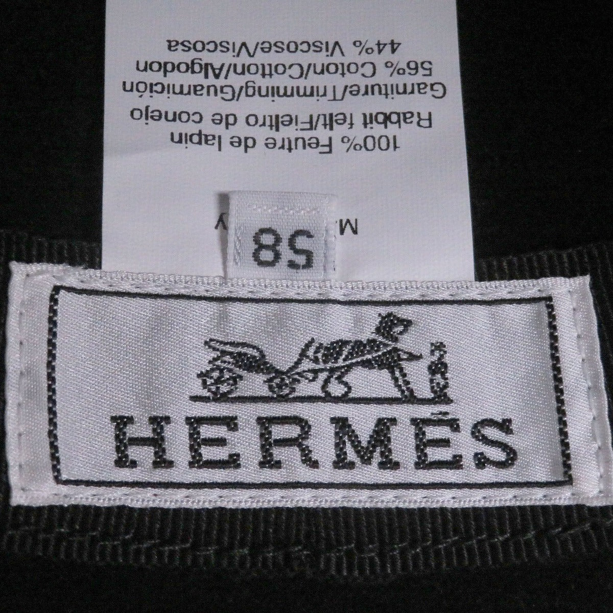 Hermes Rabbit Fur Embroidered Bora Hat Felt Black 58 Boxes Purchase Note — view 6