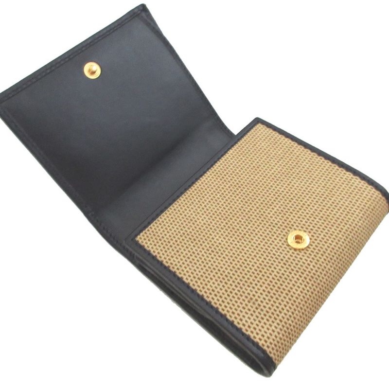 Gucci Horsebit 621891 Canvas Leather Beige Navy Blue Bifold Wallet 0437 Gucci