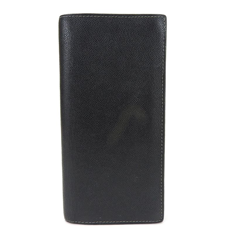 Cartier Long Wallet Santos De Leather Black Bifold Simple Small Everyday Use