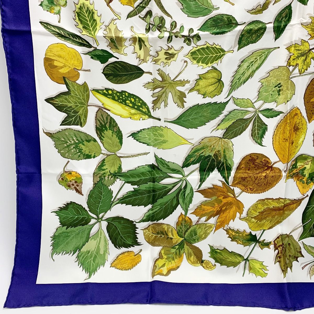 Hermes Fallen Leaves White X Navy Silk Scarf
