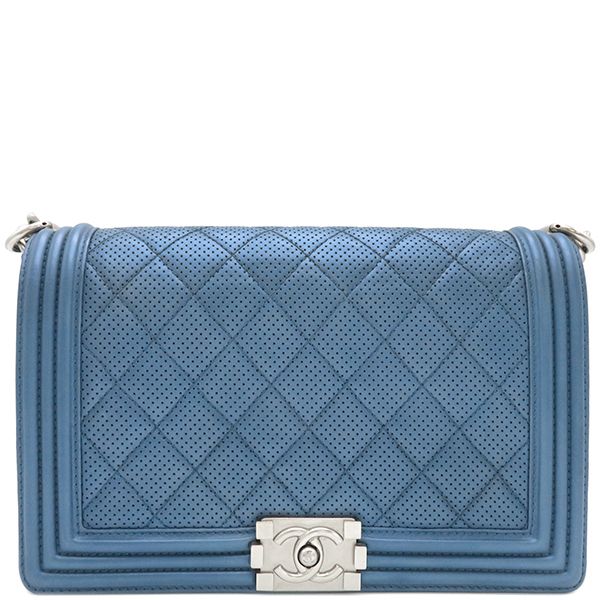 Chanel Shoulder Bag Boy Chanel Calf Metallic Blue Silver Hardware Blue Shoulder