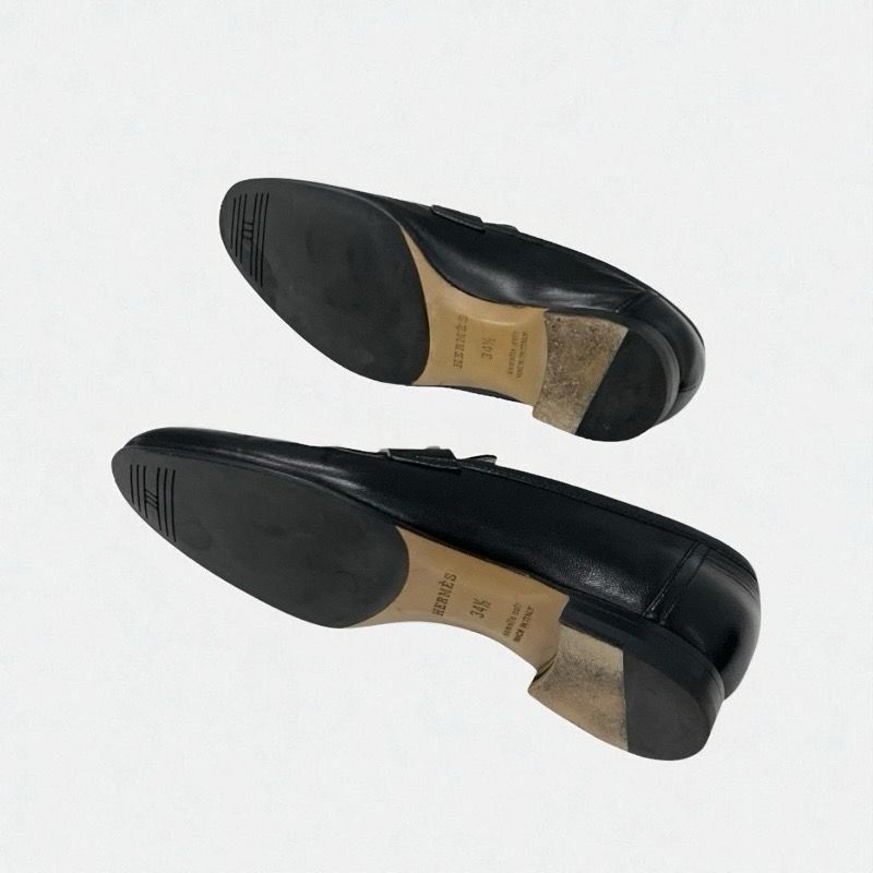 Hermes Paris Loafer Leather Shoes Leather Black Silver Hhardware Moccasin Flat