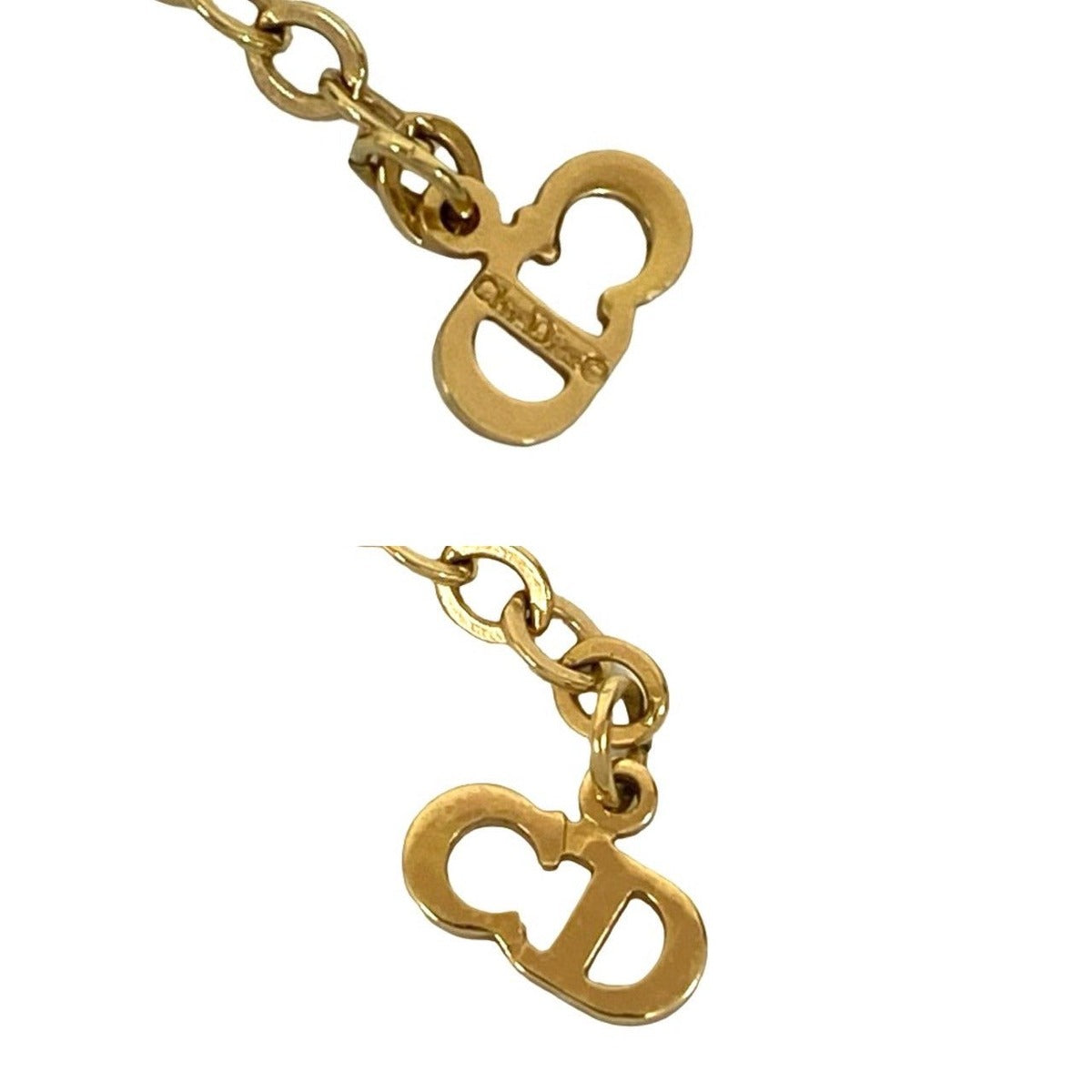 Dior Christian Logo Heart Motif Rhinestone Chain Necklace Pendant Gold — view 2