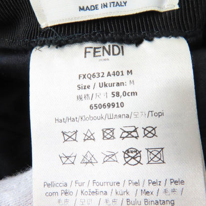 Fendi Fxq632 100% Silk Lined FF Logo Zucca Pattern Mouton Hat Brown Black M