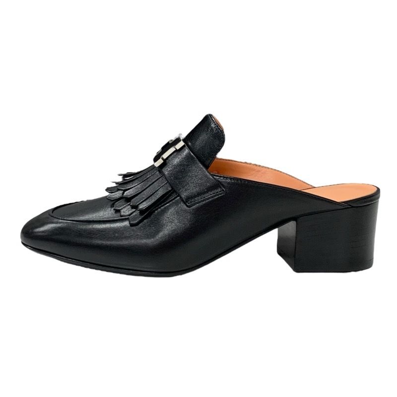 Hermes Cheilly Loafer Leather Shoes Leather Black Silver Hhardware Constance