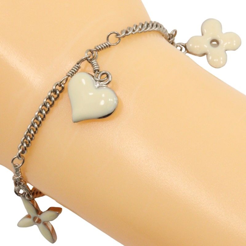 Louis Vuitton Bracelet Sweet Monogram Metal Silver White 9.7