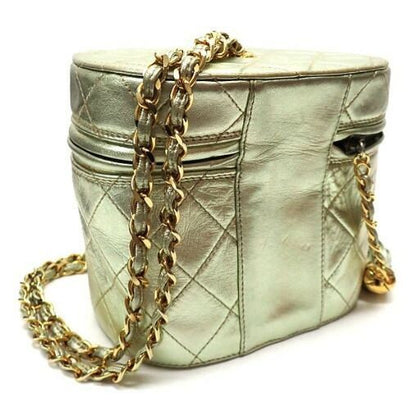 Chanel Chain Vanity Handbag Lambskin Metallic Gold 7 Digits — view 2