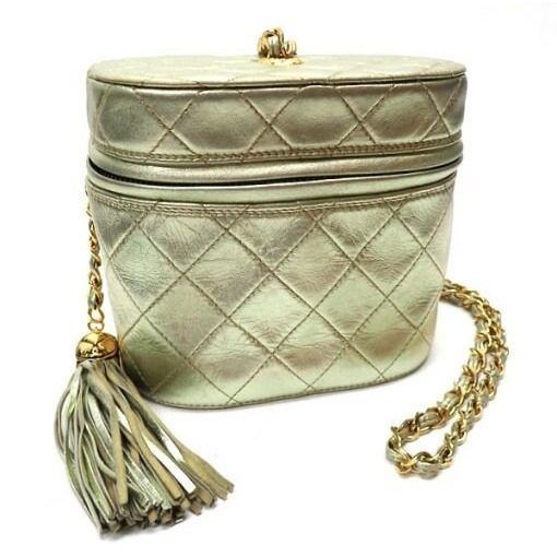 Chanel Chain Vanity Handbag Lambskin Metallic Gold 7 Digits