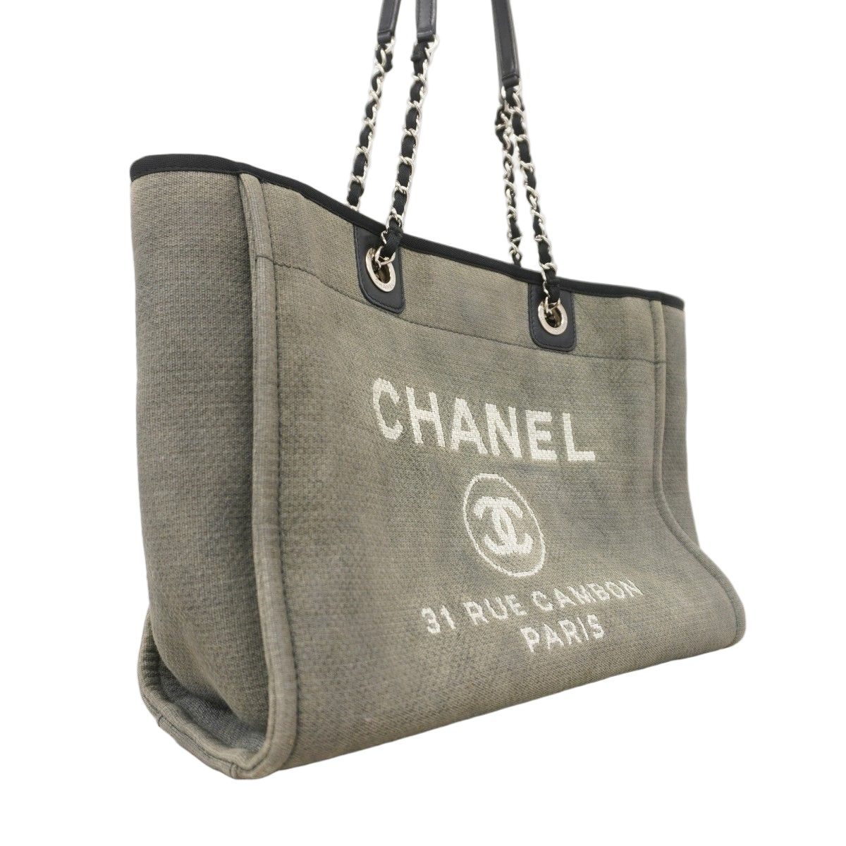 Chanel Chain Tote Deauville Canvas Black Gray Silver — view 2