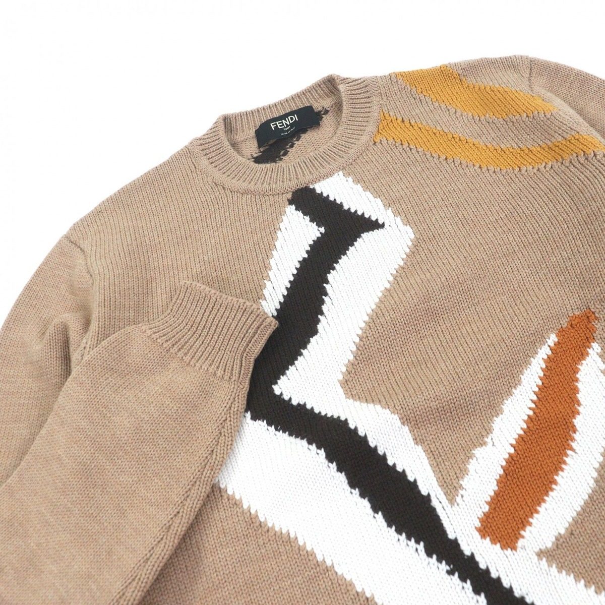 Fendi Wool Long Sleeve Knit Long Sweater Beige 48 — view 2