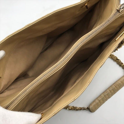 Chanel CC Logo Quilted Lambskin Chain Shoulder Bag Leather Beige