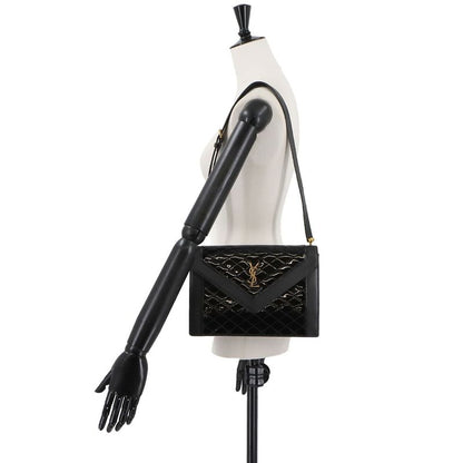 Saint Laurent Gaby Shoulder Bag Enamel Leather Black 695503 Gold Hardware Gaby