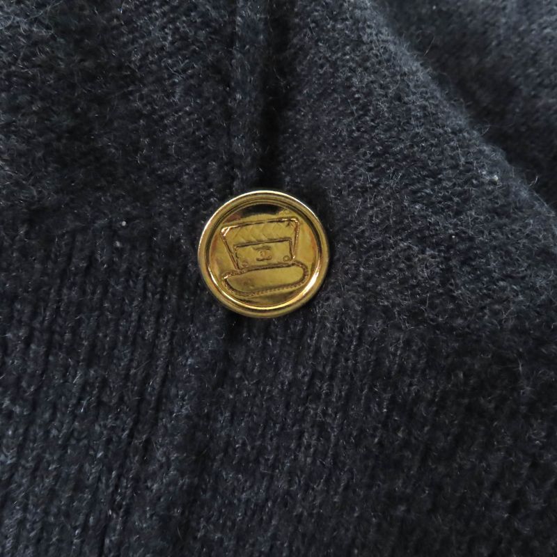 CHANEL Vintage 100% Cashmere Coco Mark Buttons Long Length Long Sleeves Knit