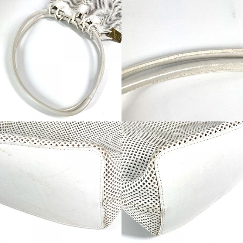 Gucci Shoulder Bag Perforated Mesh Logo 90644 Leather White