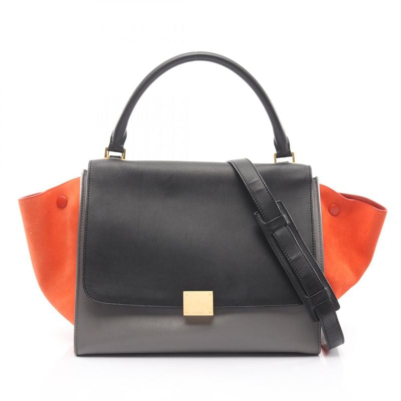Celine Handbag Trapeze Medium Black Gray Orange Leather Suede