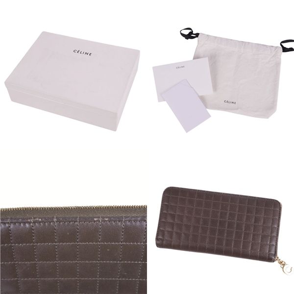 Celine Phoebe Period Wallet Long Wallet Round Zipper Calf Leather Women Dark