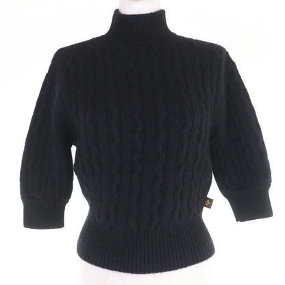 Louis Vuitton Cashmere Mohair High Neck 3/4 Sleeves Cable Knit Black Sweater