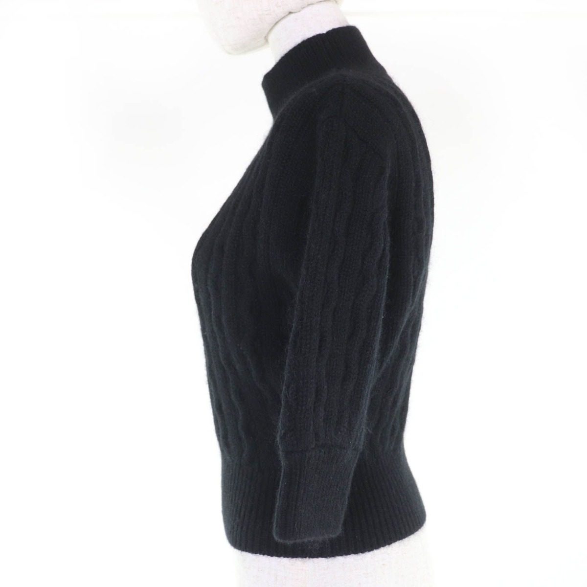 Louis Vuitton Cashmere Mohair High Neck 3/4 Sleeves Cable Knit Black Sweater — view 2
