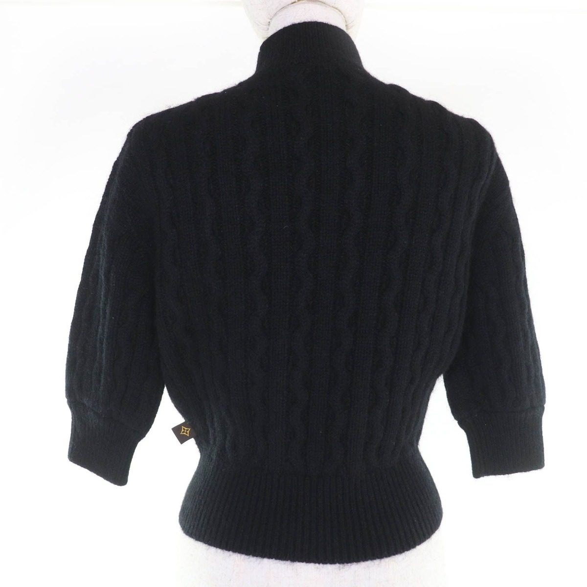 Louis Vuitton Cashmere Mohair High Neck 3/4 Sleeves Cable Knit Black Sweater — view 3