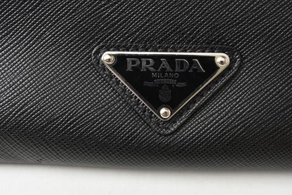 Prada Clutch Bag Travel Pouch Men's Prada Saffiano Patch Patchwork Black Azzurro