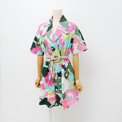 Fendi Dress Size 38 Short Sleeves Belted All Over Print Mini