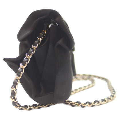 Chanel Coco Mark Satin Chain Shoulder Bag Ribbon Black Ghardware