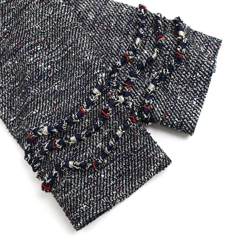 Chanel No Collar Tweed Cord Jacket P37633v27256 Navy 42