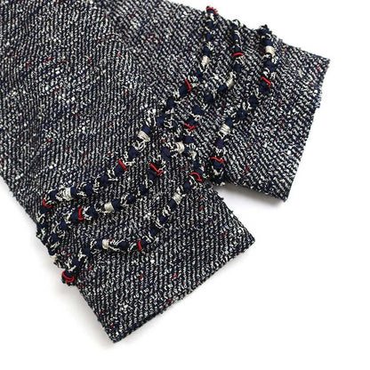 Chanel No Collar Tweed Cord Jacket P37633v27256 Navy 42