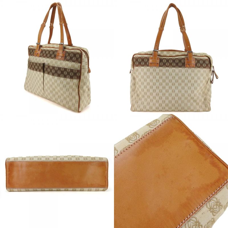Loewe Tote Bag Anagram Canvas Leather Beige Brown Silver Hardware Business Bag