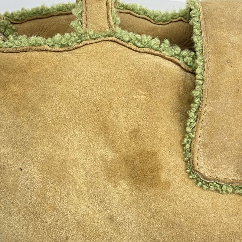 Chanel Handbag Suede Mouton Beige Green Gold Hardware Women's