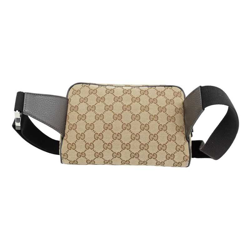 Gucci Waist Bag Body Bag Beige Brown Silver Hardware GG Canvas 449174