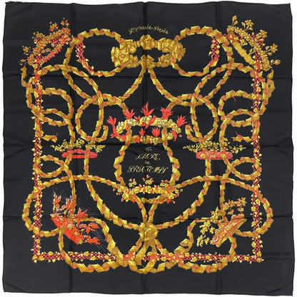 Hermes Carre 90 le Sacre du Printemps Spring Festival Scarf Silk Black Yellow