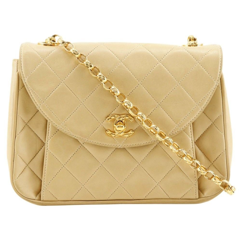 Chanel Chain Shoulder Quilted Lambskin Beige Bag