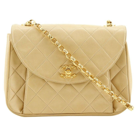 Chanel Chain Shoulder Quilted Lambskin Beige Bag
