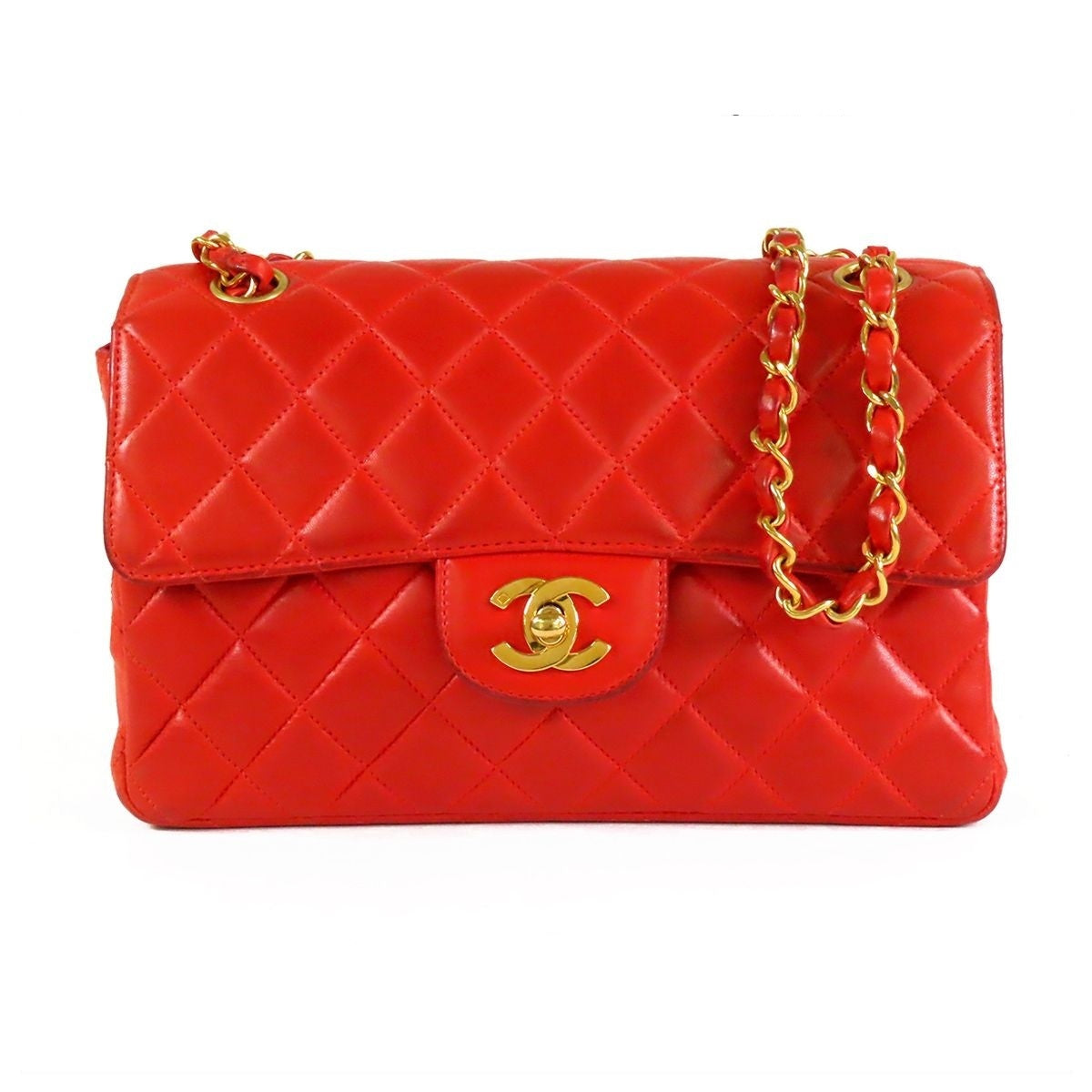 Chanel Double Face Chain Red Gold Lambskin Quilted Shoulder Bag Vintage