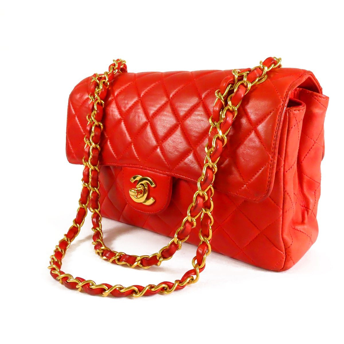 Chanel Double Face Chain Red Gold Lambskin Quilted Shoulder Bag Vintage — view 2