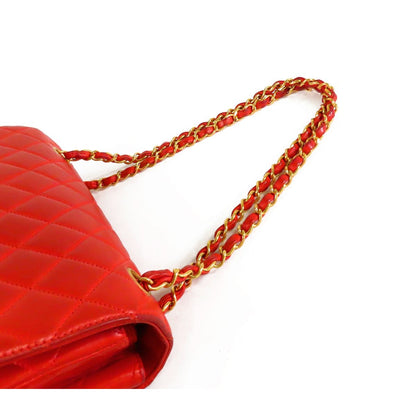 Chanel Double Face Chain Red Gold Lambskin Quilted Shoulder Bag Vintage — view 4