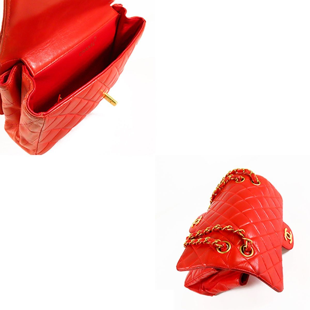 Chanel Double Face Chain Red Gold Lambskin Quilted Shoulder Bag Vintage — view 5