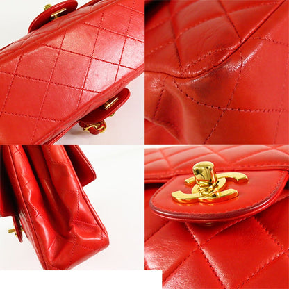 Chanel Double Face Chain Red Gold Lambskin Quilted Shoulder Bag Vintage — view 6